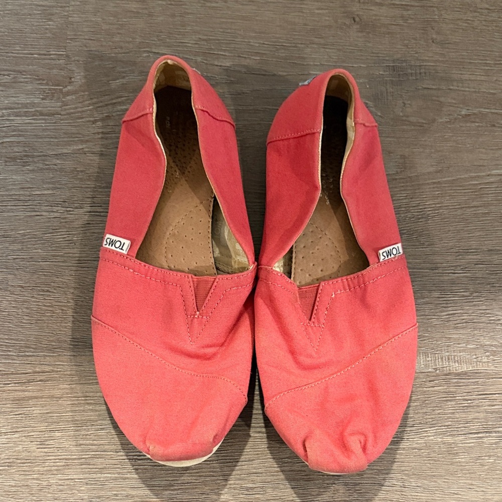 TOMS Vibrant Coral Canvas Slip-Ons